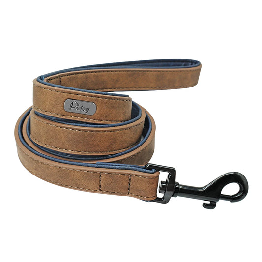 Leather Dog Walking Leash: Double Layered with Padded Handle 