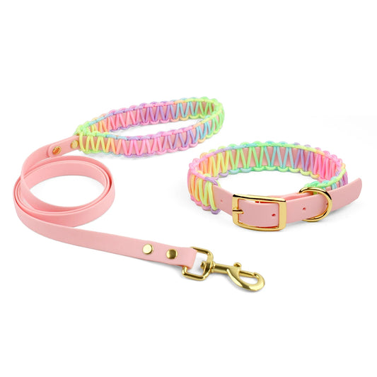 PVC and colored fabric pet collar and leash set