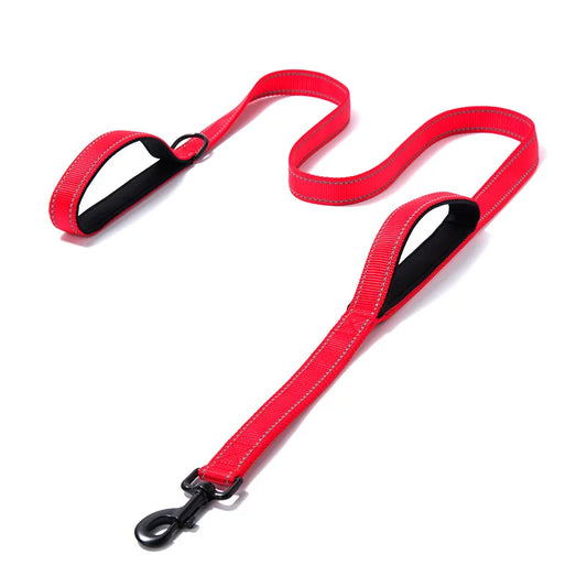Double-handle leash with night safety reflector for dogs