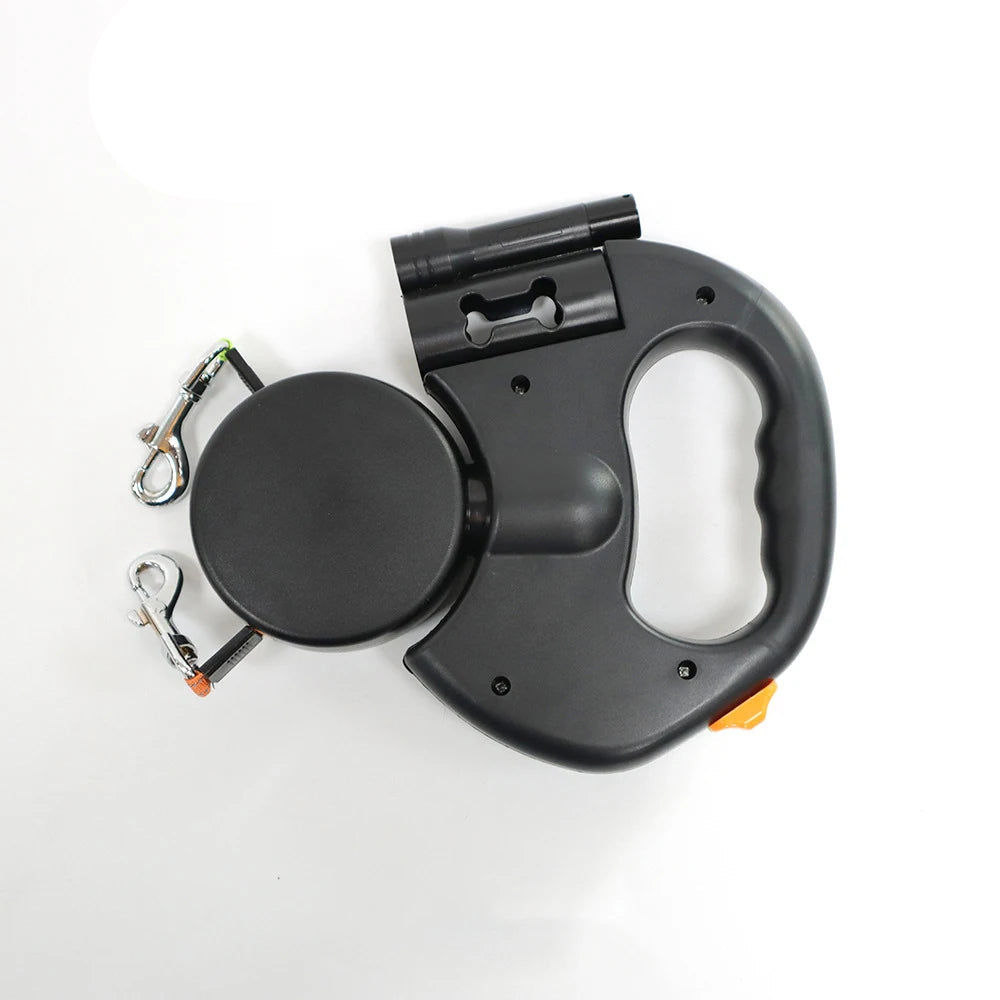 Correa Extensible Doble para Pasear 2 Perros: LED, Giro 360°, Frenado Individual y Reflectante 3M