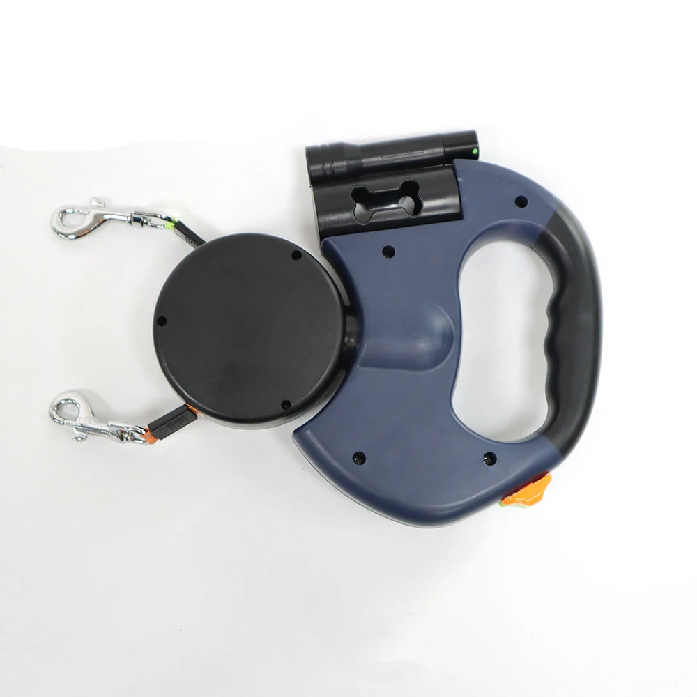 Correa Extensible Doble para Pasear 2 Perros: LED, Giro 360°, Frenado Individual y Reflectante 3M