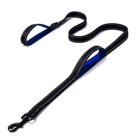Double-handle leash with night safety reflector for dogs