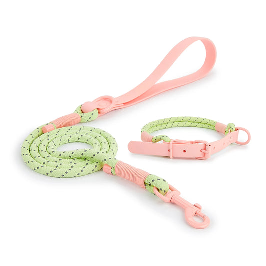 Reflective nylon dog collar and leash set