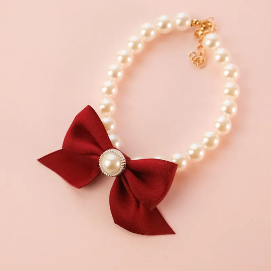Pearl collar with bow for pets 