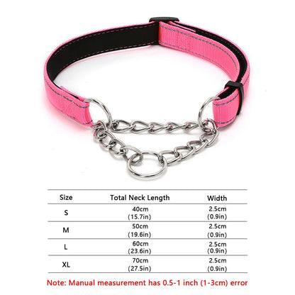 Collar antiescape Martingale de cadena y nylon reflectante para perros